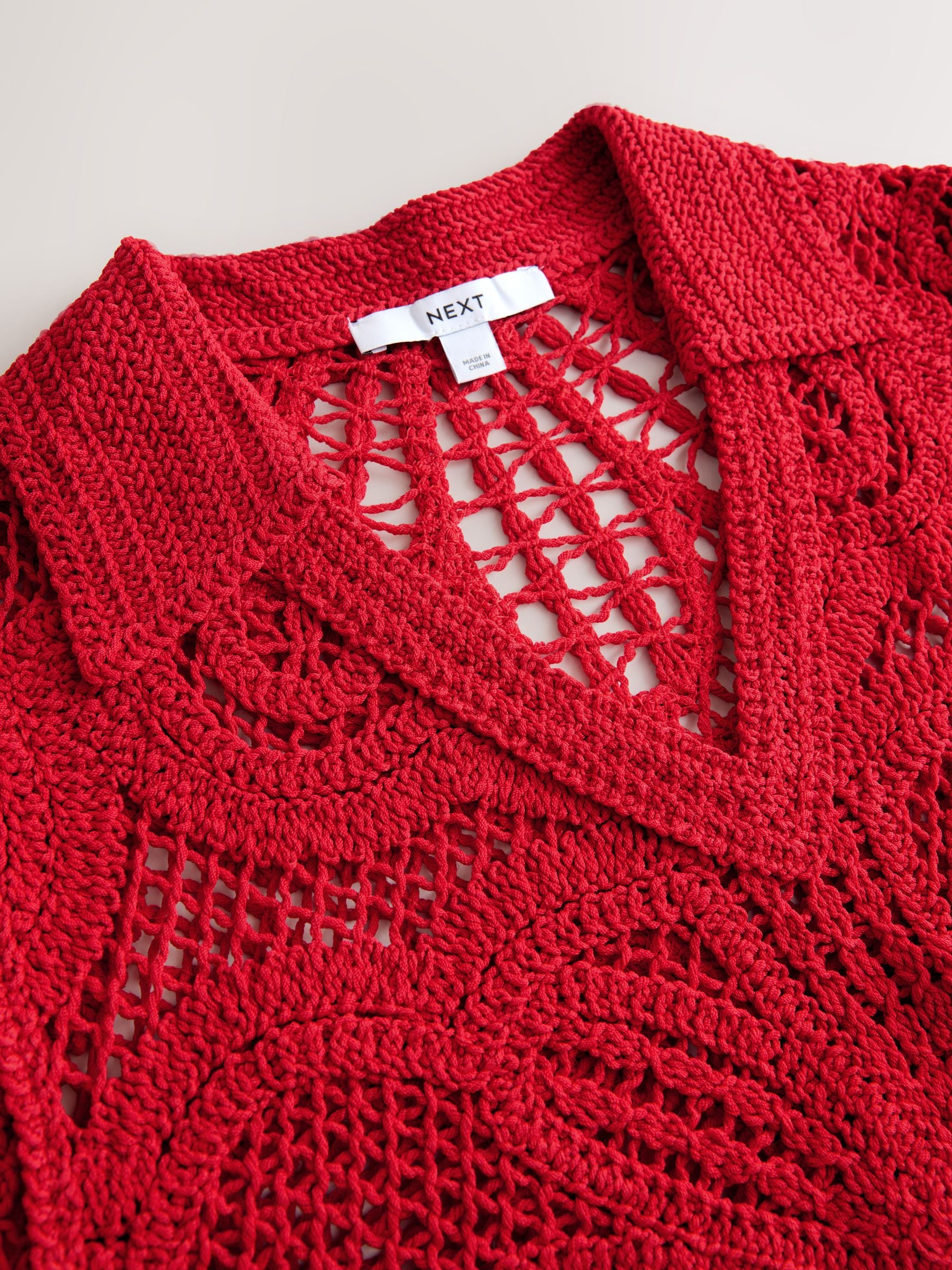 Buy Red Crochet Knit Open Neck Polo Top from Next USA