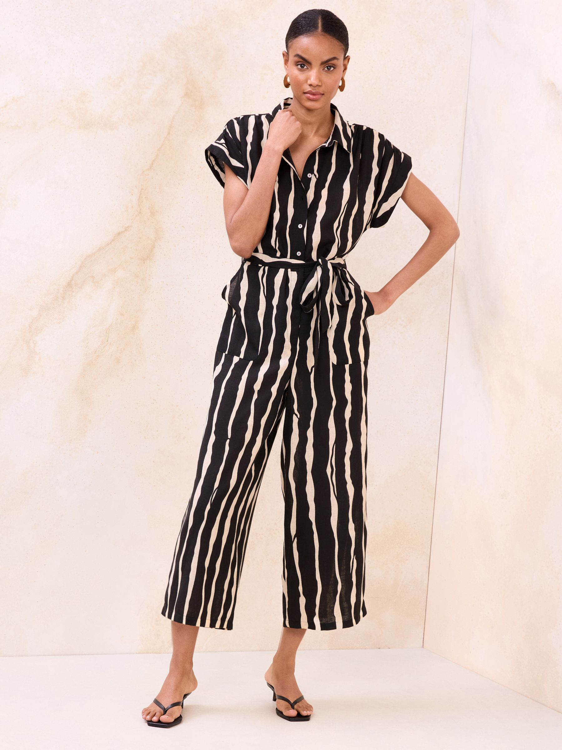Buy Lipsy Monochrome Stripe Linen Look Culotte Wide Leg Jumpsuit