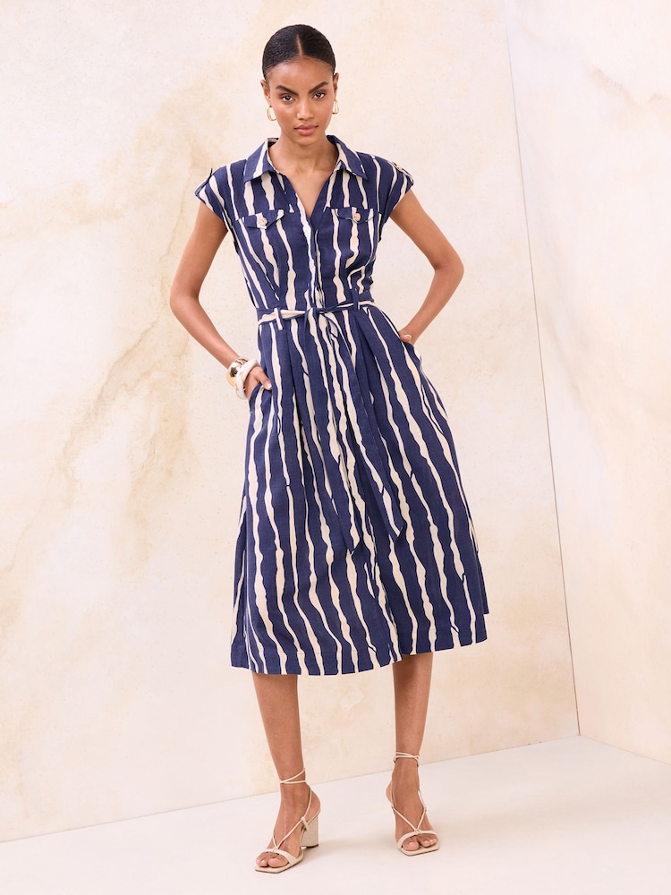 Lipsy Navy Petite Linen Midi Shirt Dress - Image 1 of 4