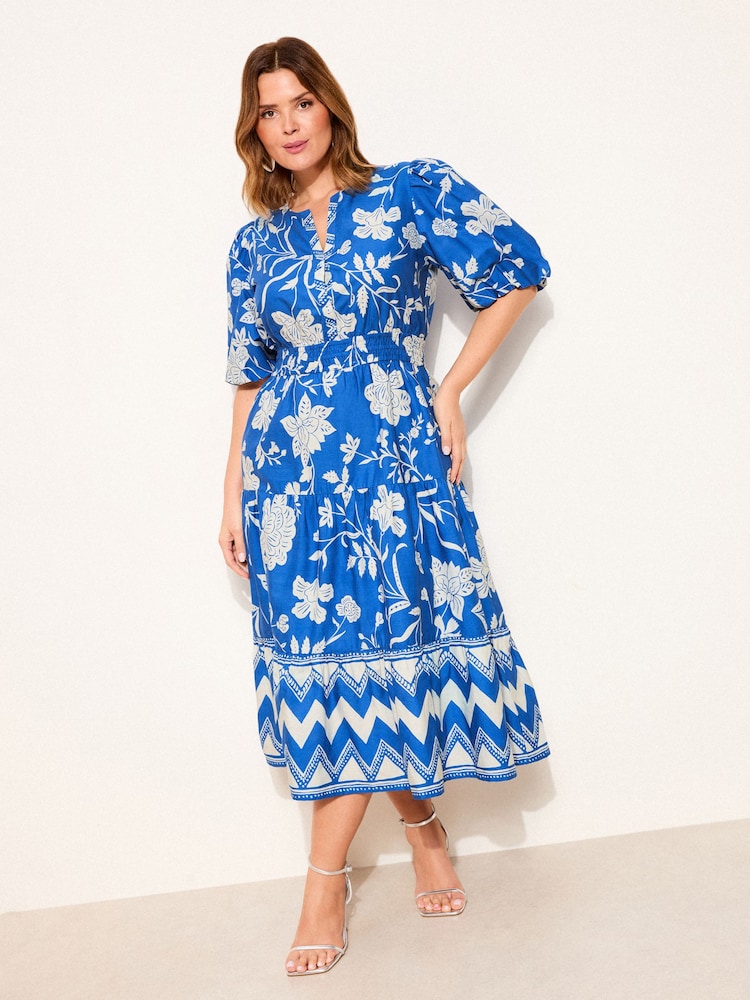 コバルト - Lipsy Cotton Holiday Floral Midi Dress - 画像 1 / 4
