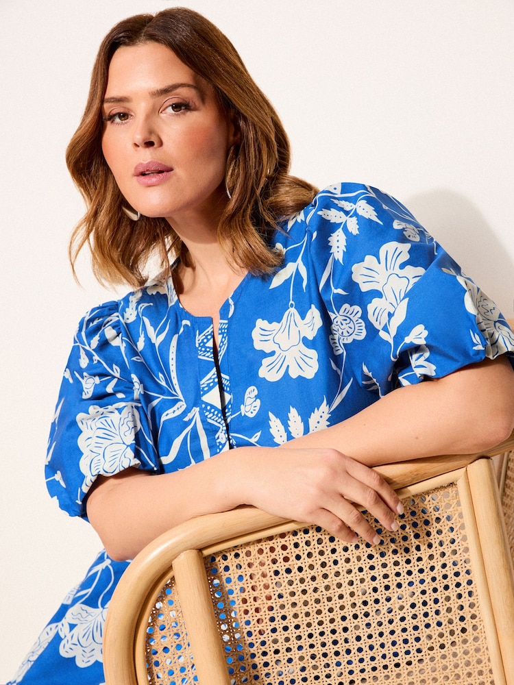 コバルト - Lipsy Cotton Holiday Floral Midi Dress - 画像 2 / 4