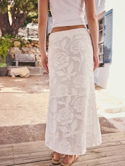 White Floral Crochet Cotton Rich Midi Skirt - Image 4 of 8