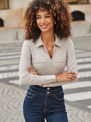 Sosandar Natural Zip Detail Top - Image 1 of 5