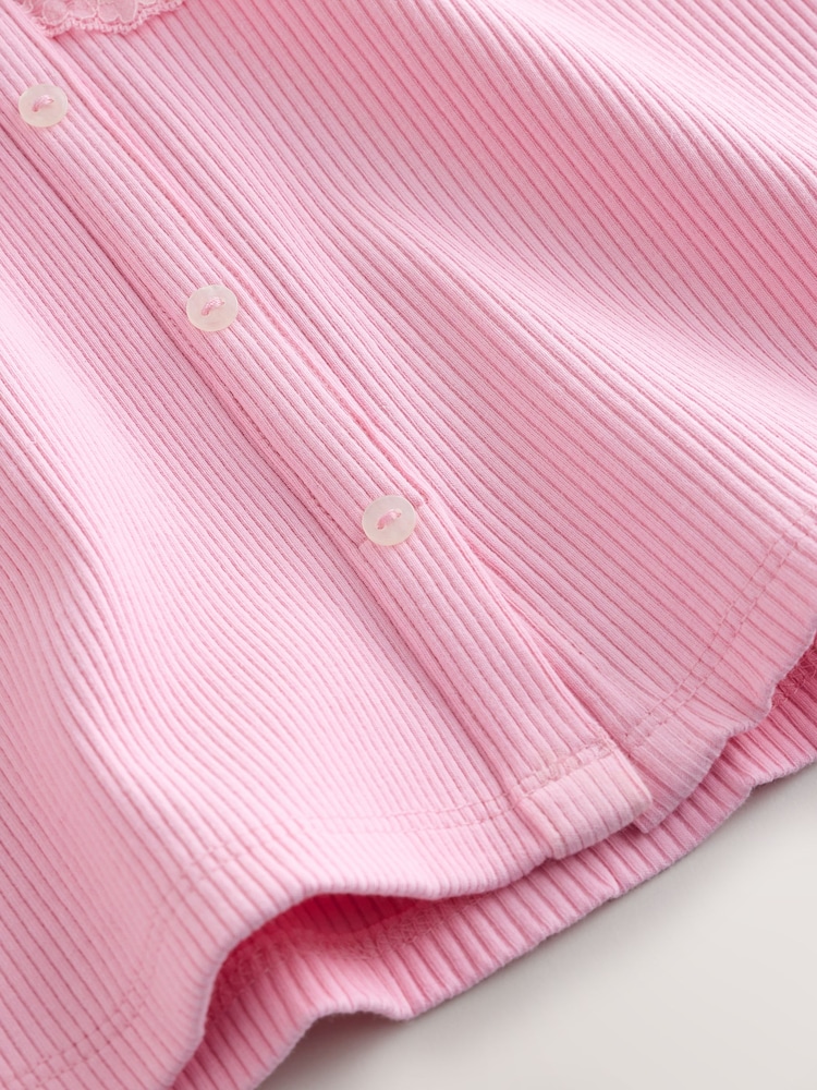 Pink V-Neck Ribbed Lace Trim Vest - Image 8 of 8 Pink V-Neck Ribbed Lace Trim Vest - Image 8 of 8