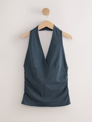 Blue Ruched Side Halter Neck Sleeevless Top - Image 5 of 7