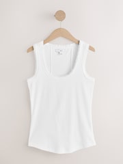 White Contrast Stitch Premium Ribbed Scoop Tank Vest Sleeveless Top - Image 1 of 3