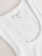 White Contrast Stitch Premium Ribbed Scoop Tank Vest Sleeveless Top - Image 2 of 3