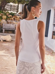 White Stitch Premium Ribbed Scoop Tank Vest Sleeveless Top - Image 4 of 8