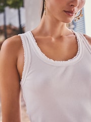 White Stitch Premium Ribbed Scoop Tank Vest Sleeveless Top - Image 5 of 8