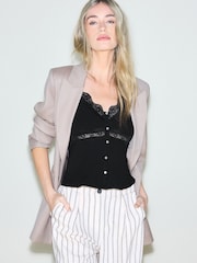 Black V-Neck Ribbed Lace Trim Vest - Image 1 of 8