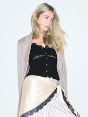 Black V-Neck Ribbed Lace Trim Vest - Image 3 of 8