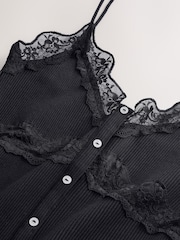 Black V-Neck Ribbed Lace Trim Vest - Image 8 of 8