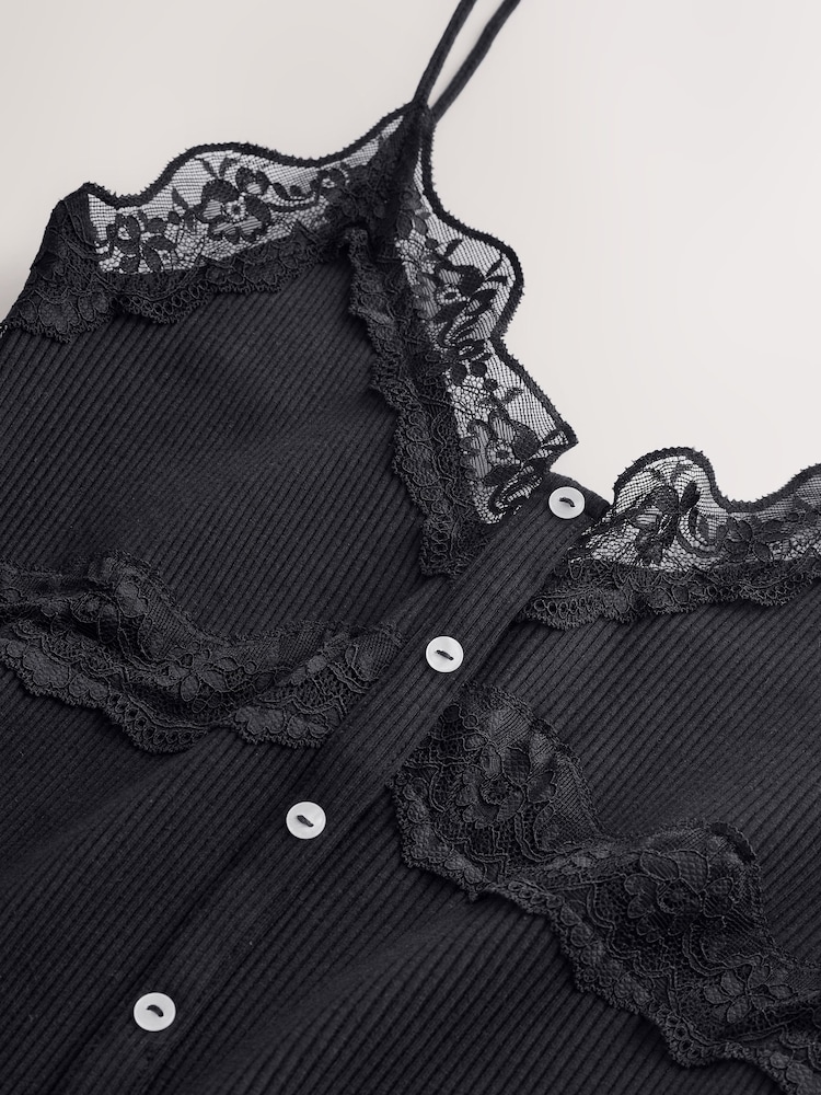 Black V-Neck Ribbed Lace Trim Vest - Image 8 of 8