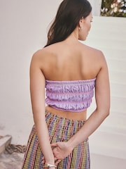 أرجواني - بلوزة Bandeau مكشكشة بدون أكمام - صورة 4 من 8