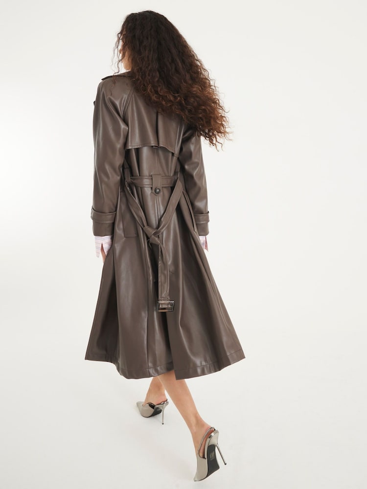 River Island Brown Faux Leather Trench Jacket - Image 2 of 4