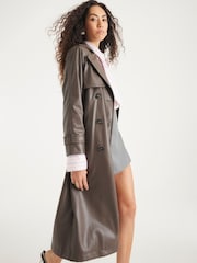 River Island Brown Faux Leather Trench Jacket - Image 3 of 4