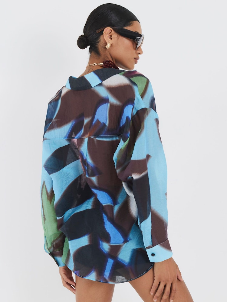 River Island Blue Blur Printed Button Front Shirt - Image 2 of 4