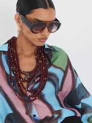 River Island Blue Blur Printed Button Front Shirt - Image 3 of 4