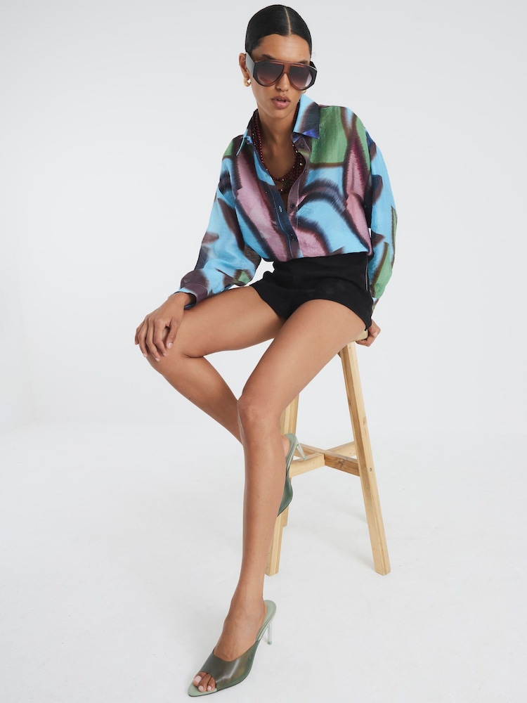 River Island Blue Blur Printed Button Front Shirt - Image 4 of 4