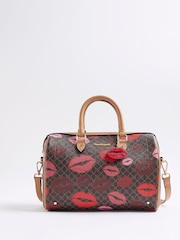 River Island Brown Morgan  Collab Lips Print Bowler Bag - Image 1 of 6