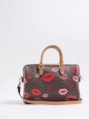 River Island Brown Morgan  Collab Lips Print Bowler Bag - Image 2 of 6