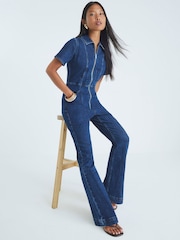 River Island Blue Petite Seamed Zip Denim Jumpsuit - Image 2 of 4