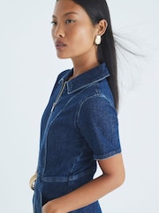 River Island Blue Petite Seamed Zip Denim Jumpsuit - Image 4 of 4