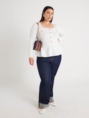 River Island White Long Sleeve Button Front Peplum Top - Image 3 of 6