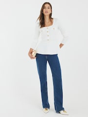 River Island White Long Sleeve Button Front Peplum Top - Image 4 of 6