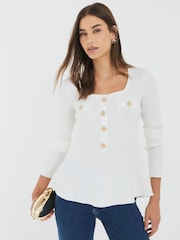 River Island White Long Sleeve Button Front Peplum Top - Image 5 of 6
