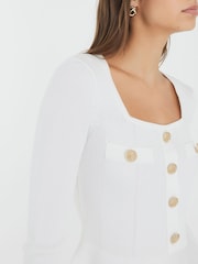 River Island White Long Sleeve Button Front Peplum Top - Image 6 of 6