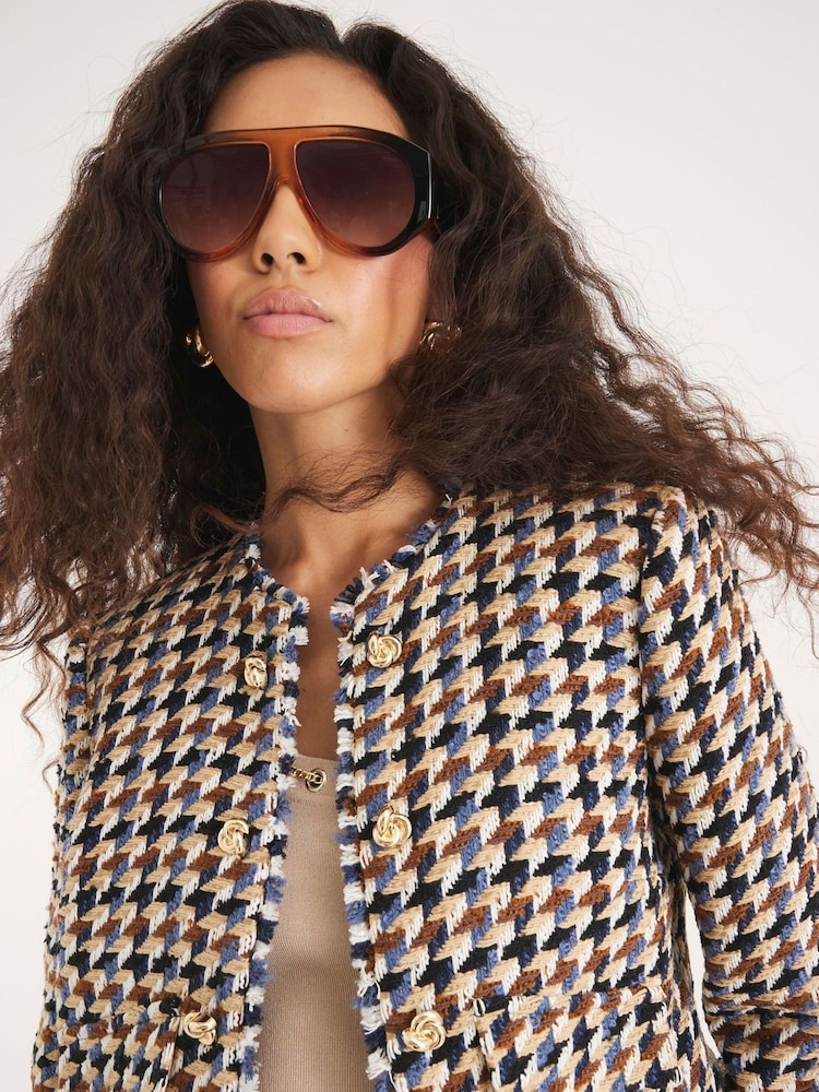 River Island Brown Check Boucle Trophy Jacket - Image 4 of 4