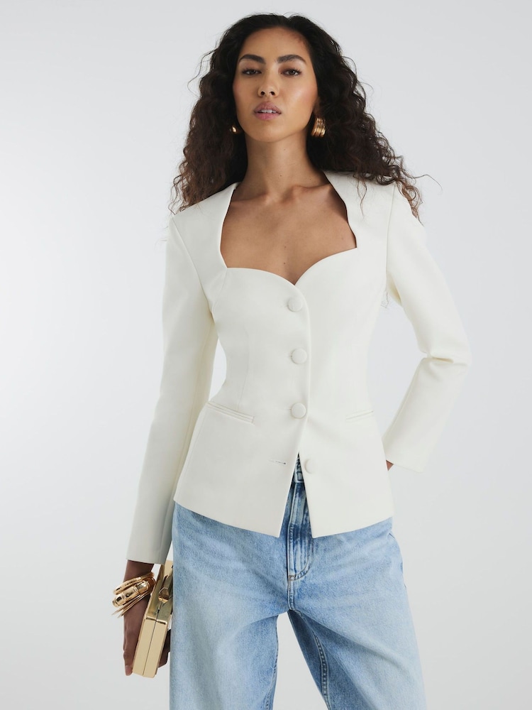 River Island Cream Sweetheart Neckline Blazer - Image 1 of 4