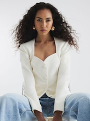 River Island Cream Sweetheart Neckline Blazer - Image 3 of 4