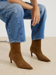 River Island Brown Pointed Toe Kitten Heel Boots - Image 1 of 5