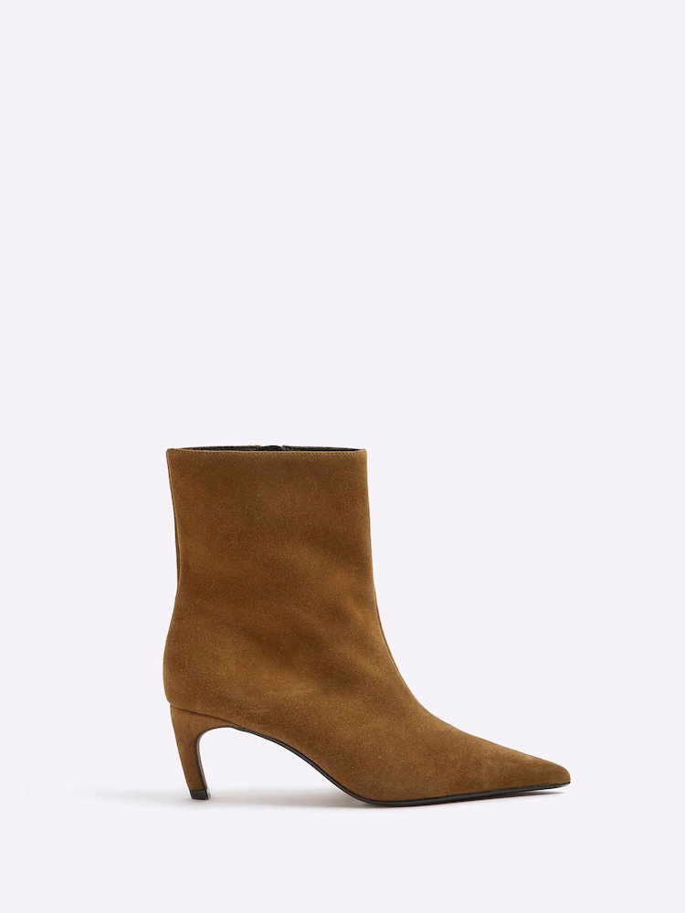 River Island Brown Pointed Toe Kitten Heel Boots - Image 2 of 5
