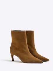 River Island Brown Pointed Toe Kitten Heel Boots - Image 3 of 5