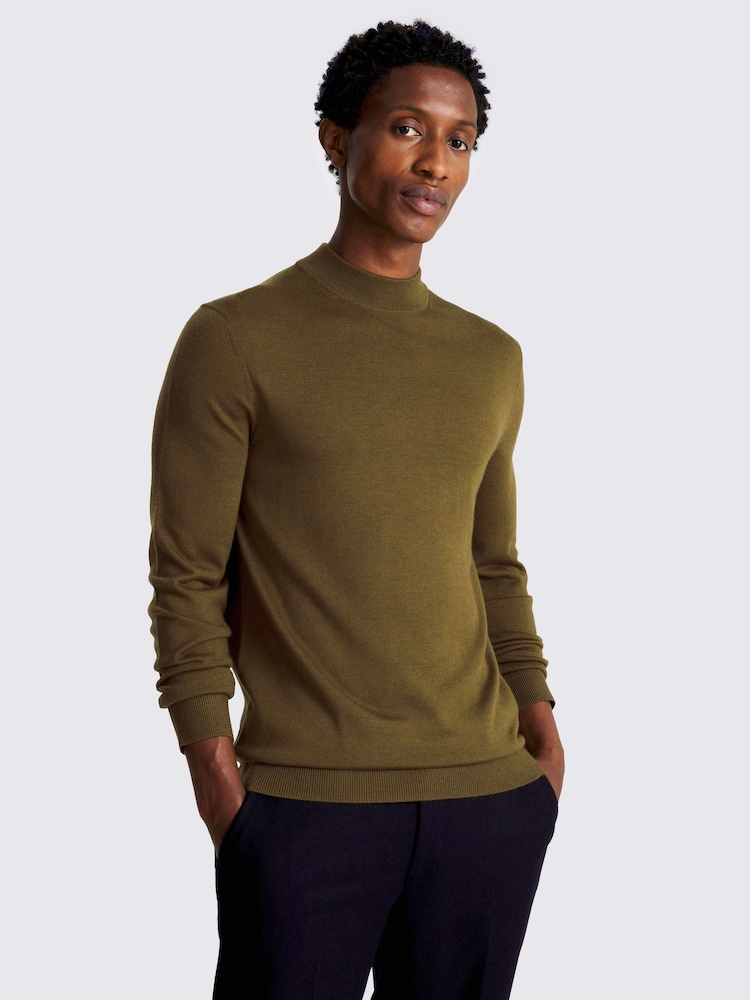 MOSS Green Melange Merino Mock Neck Jumper - Image 1 of 3