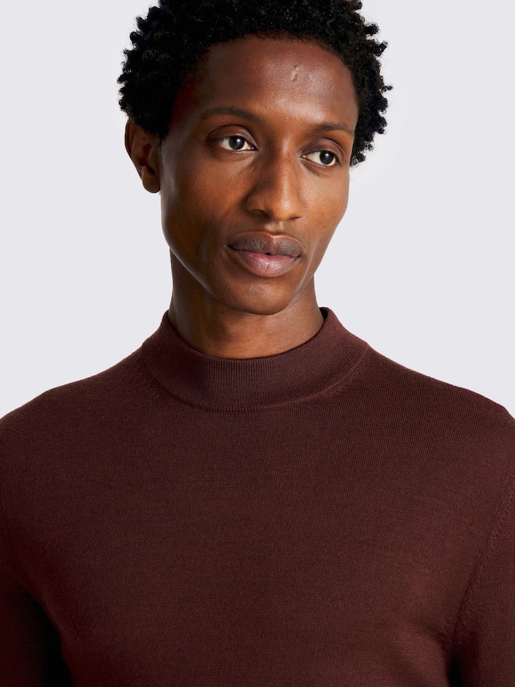 MOSS Tobacco Merino Blend Mock Neck Jumper - Image 3 of 3