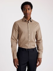 MOSS Slim Fit Natural Straw Stretch Shirt - Imagem 1 de 3