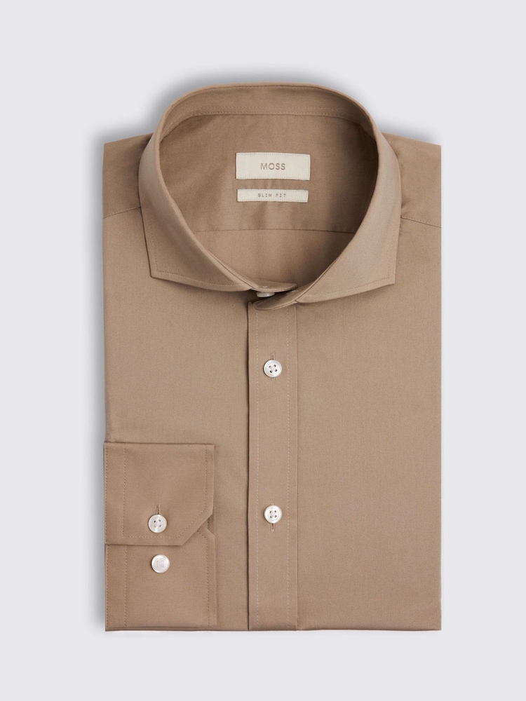 MOSS Slim Fit Natural Straw Stretch Shirt - Imagem 3 de 3