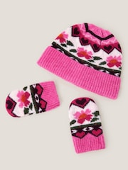 Monsoon Pink Baby Rose Knit Hat & Mitten Set - Image 2 of 2
