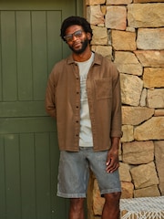 FatFace Salcombe Relaxed Fit Tan Brown Long Sleeve Garment Dye Shirt - Image 1 of 8