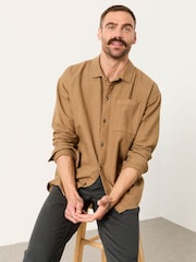 FatFace Salcombe Relaxed Fit Tan Brown Long Sleeve Garment Dye Shirt - Image 3 of 8