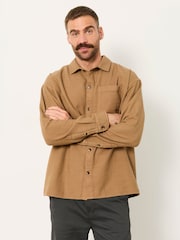FatFace Salcombe Relaxed Fit Tan Brown Long Sleeve Garment Dye Shirt - Image 5 of 8