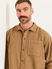 FatFace Salcombe Relaxed Fit Tan Brown Long Sleeve Garment Dye Shirt - Image 6 of 8