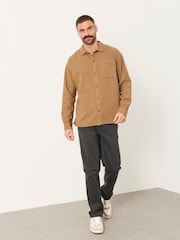 FatFace Salcombe Relaxed Fit Tan Brown Long Sleeve Garment Dye Shirt - Image 7 of 8