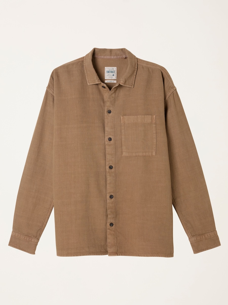 FatFace Salcombe Relaxed Fit Tan Brown Long Sleeve Garment Dye Shirt - Image 8 of 8