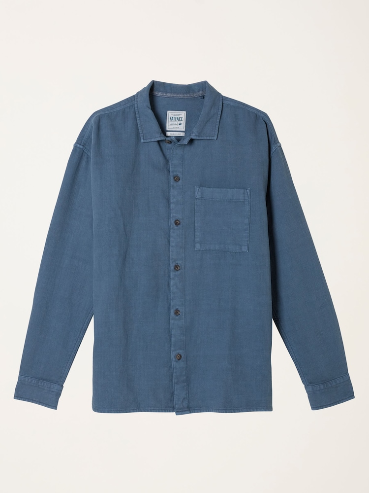 FatFace Salcombe Relaxed Fit French Navy Long Sleeve Garment Dye Shirt - Image 6 of 6