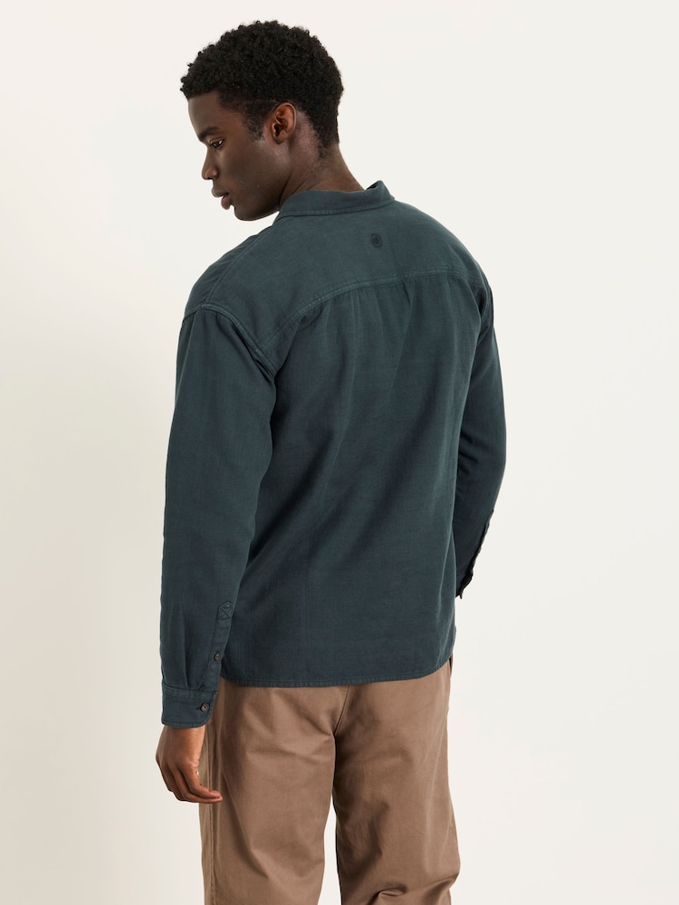 FatFace Salcombe Relaxed Fit Dark Green Long Sleeve Garment Dye Shirt - Image 2 of 6